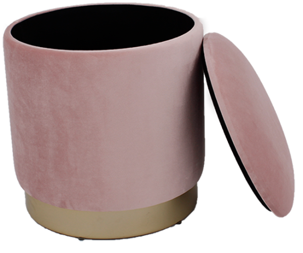 Taburet rotund cu spatiu de depozitare tapitat cu catifea Grunberg TB95 (roz)